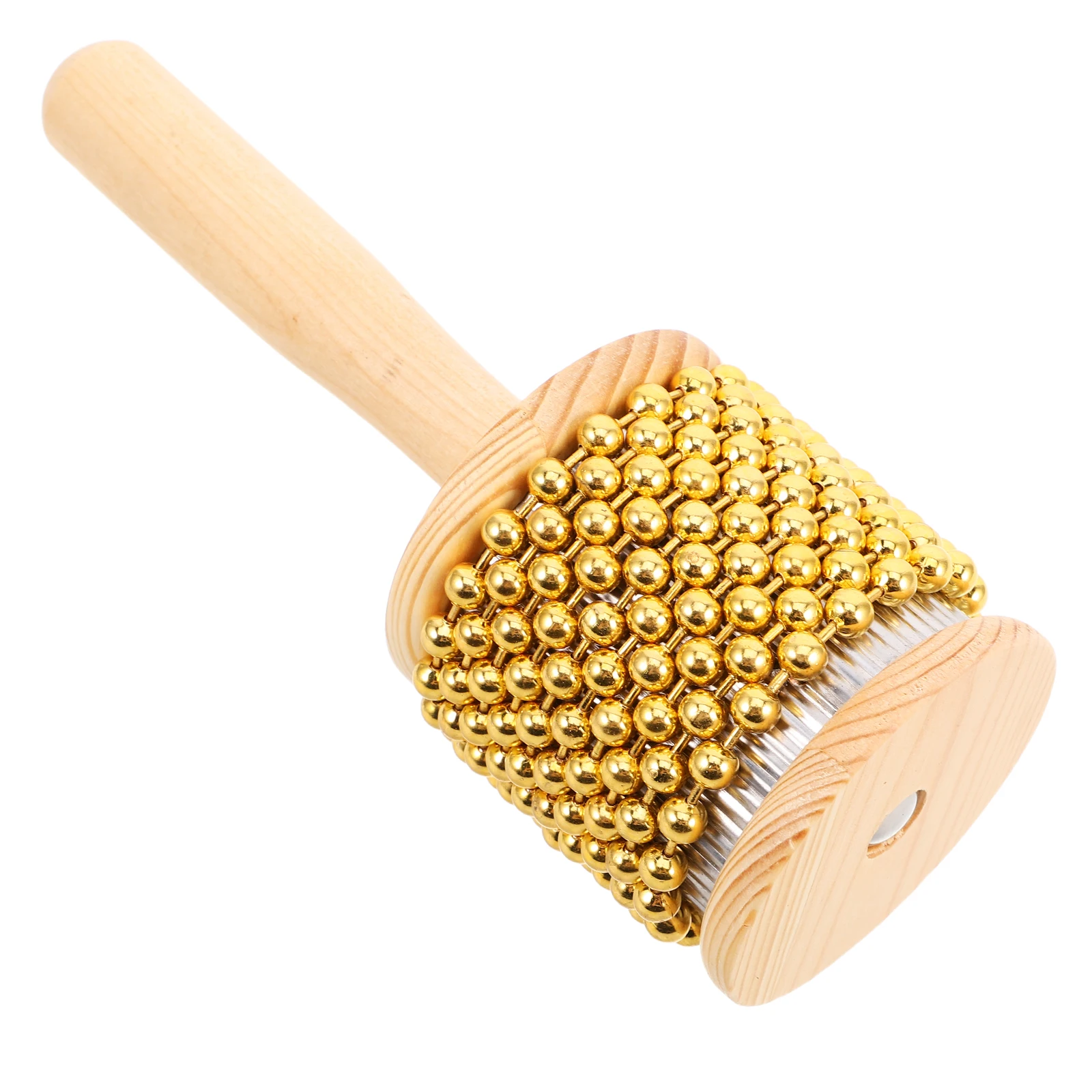 

Percussion Handheld Shaker Bell Metal Cabasa with Beads Golden Instruments Stick