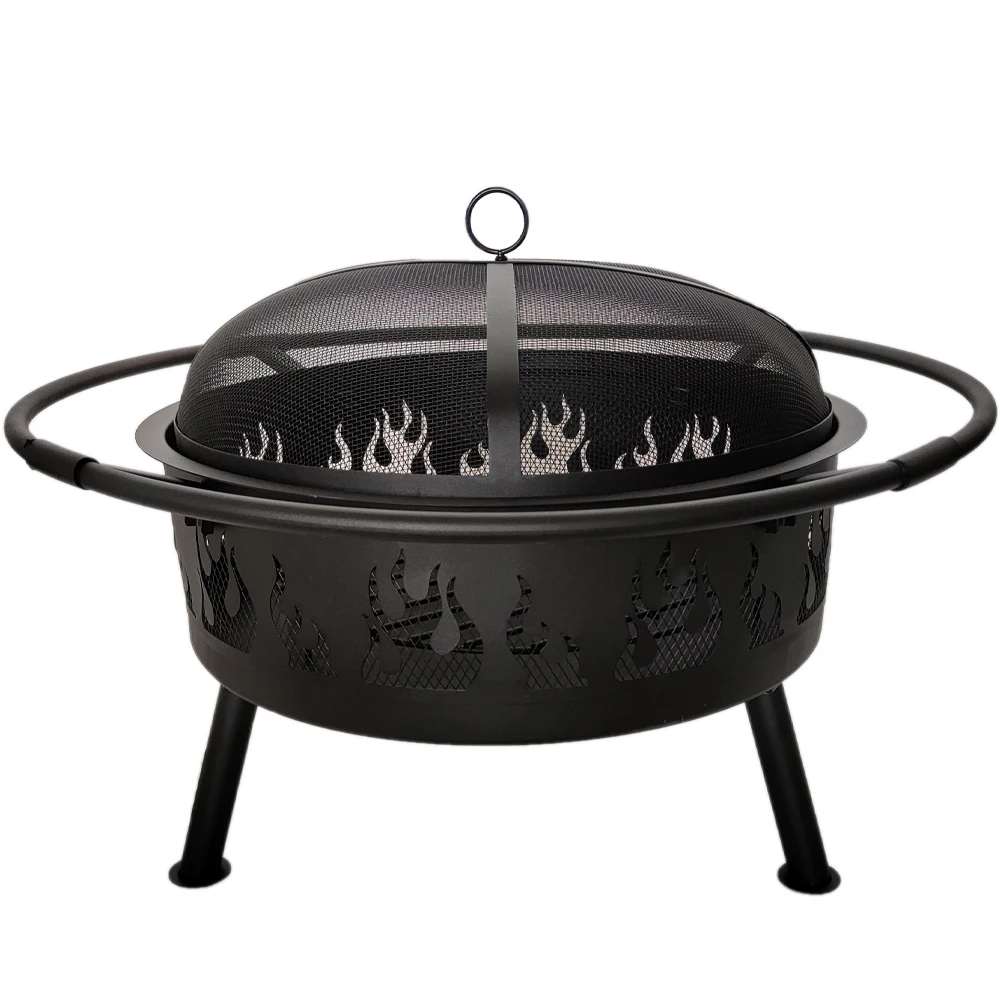 Custom 2-in-1 Multifunctional Travel Outdoor Heater Terrace Round Weathering Steel Fire Pit BBQ Grill Powder Coated Black Foldin