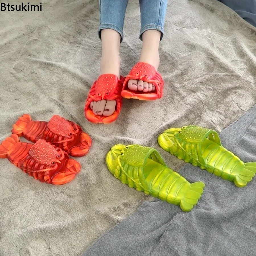 New 2026 Summer Fun Cartoon Lobster Slippers PVC Soft Bottom Cool Slippers Fashion Men and Women Couple Non Slip Beach Slippers view 3