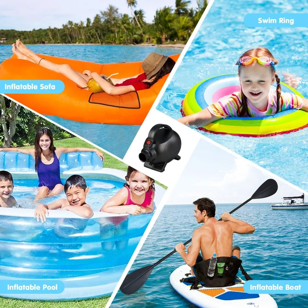 Electric Air Pump for Inflatable Pool Toys, Portable High Power Quick-Fill air Mattress, Boat, Raft, Inflator/Deflator with 4