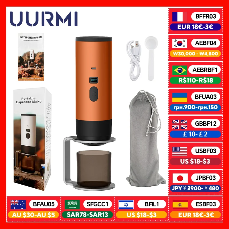 XYD-003 7800mAh 15Bar Portable Coffee Maker, Compatible with Ground Coffee and Capsules (Nespresso/Dolce Gusto), Includes Holder