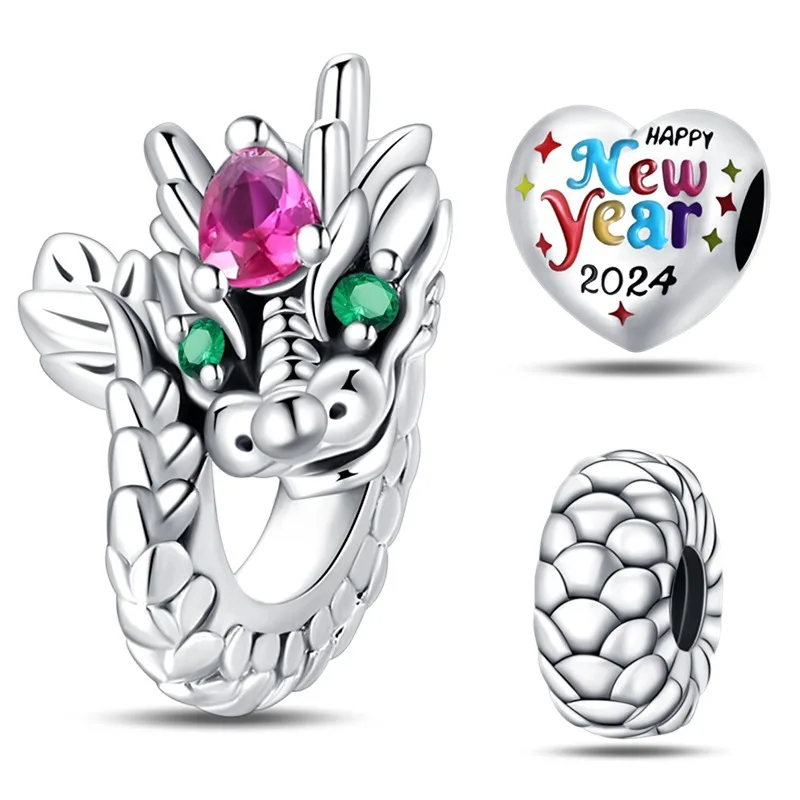 Design style cross-border AliExpress best-selling copper-plated 925 silver dragon-pattern safety clasp pendant bead bracelet DIY