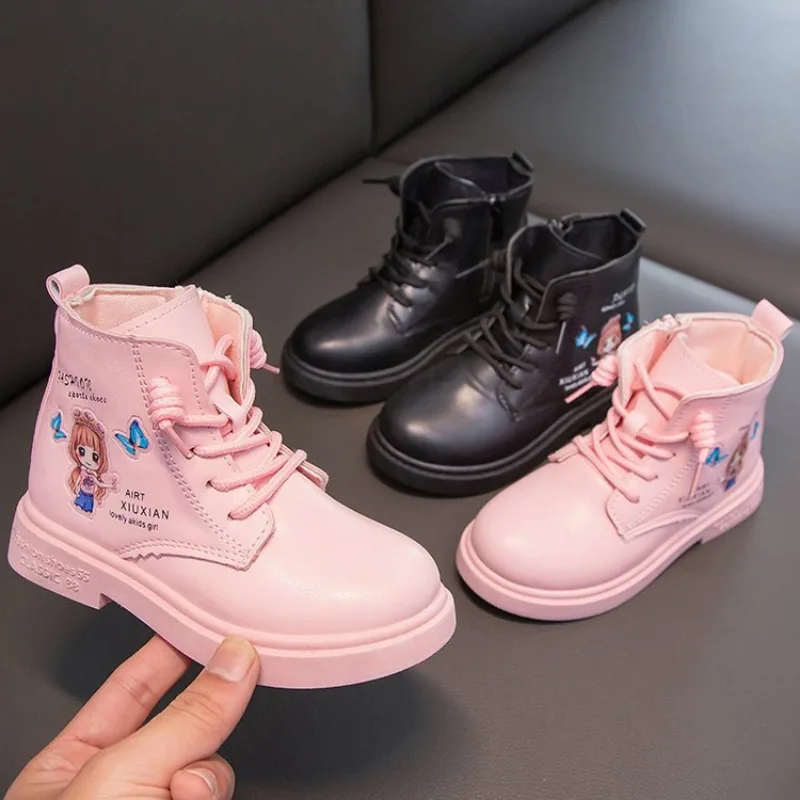 Bota de couro de comprimento médio infantil, sapato princesa, bota de neve, garoto, menina, criança, moda, outono, novo