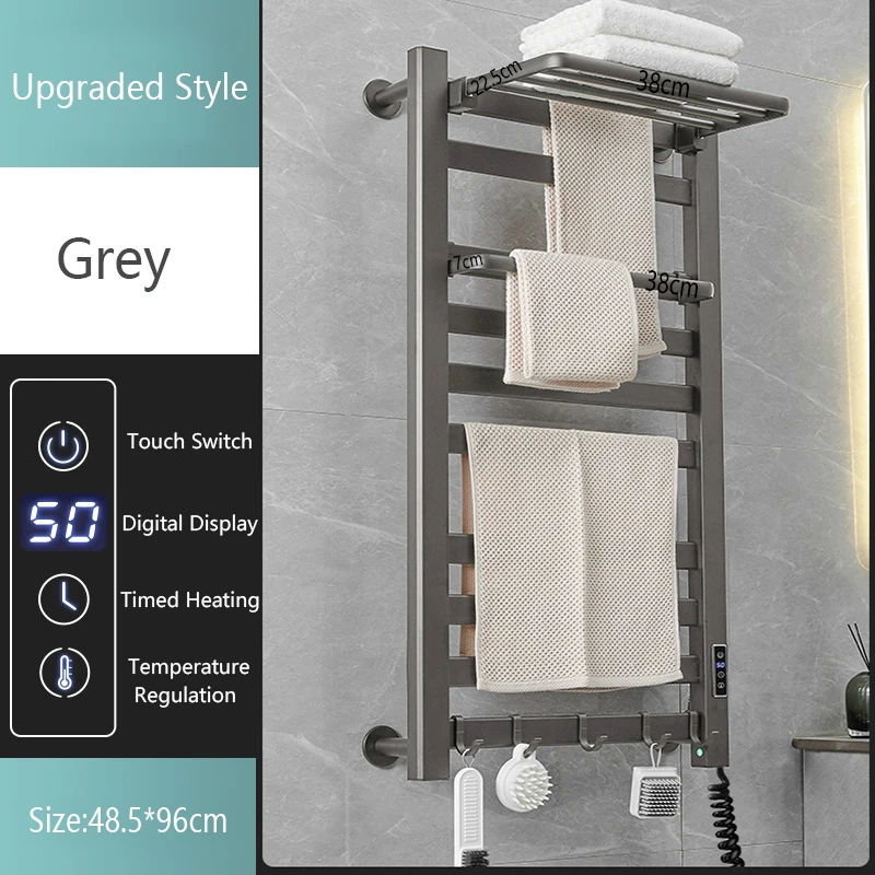 Smart Home Elektrische Verwarmde Handdoekstang Grey Elektrische Badkamer Badhanddoek Droger Warmer Kachels Punch Gratis Handdoekrek Radiator 110V