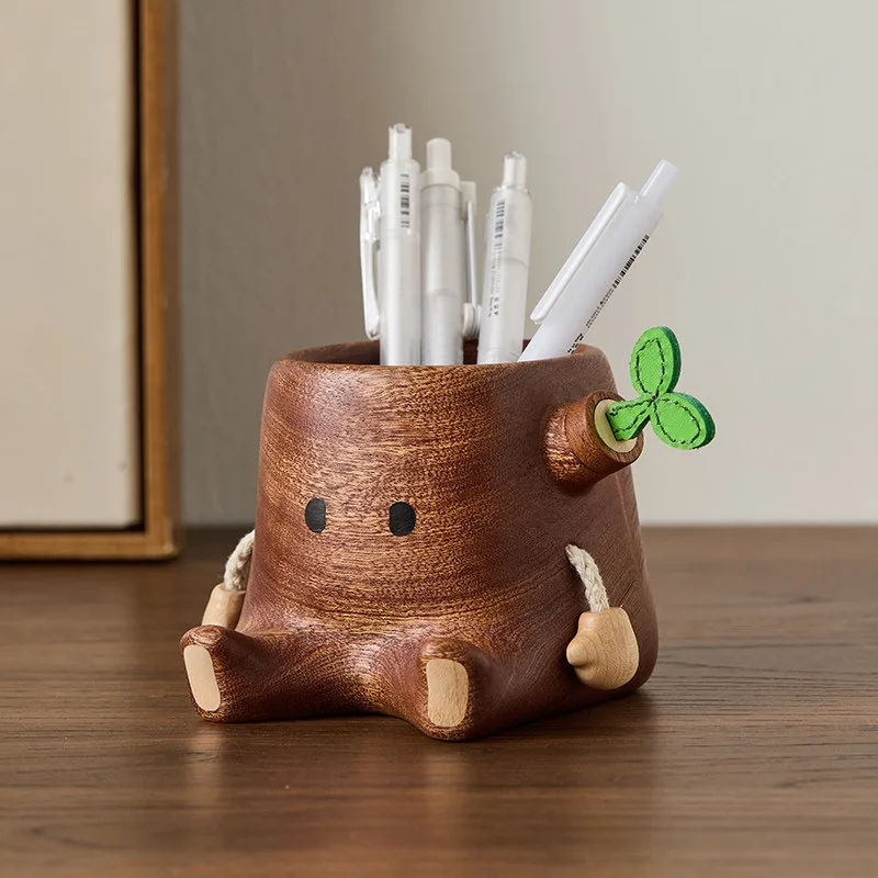 ✨Cute Animal Wooden Pen Holder, Tree Stump/Pufferfish/Hedgehog Design,Desk Organizer , interesting Aesthetic Kawaii Storage Box