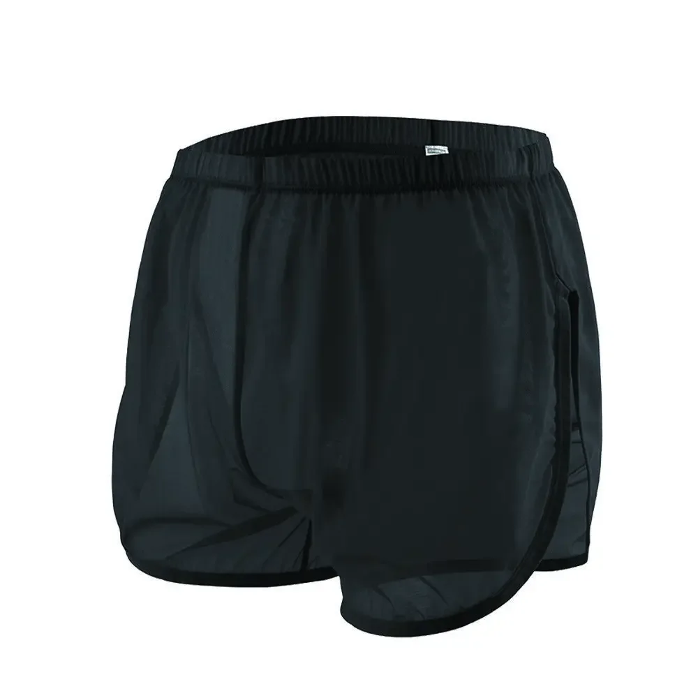 Jinshi Men's Boxer Shorts Loose Split Side Mesh See-Through Sexy Breathable Underwear M L XL 2XL 3XL