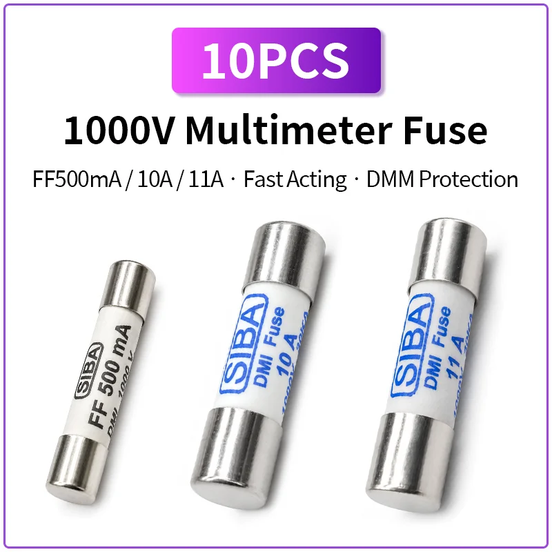 10PCS DMM Multimeter Fuse FF500mA 10A 11A 1000V 10X38MM Fast Acting Fuse DMM-44/100-R 440mA 10X35MM Meter Protection Fuse
