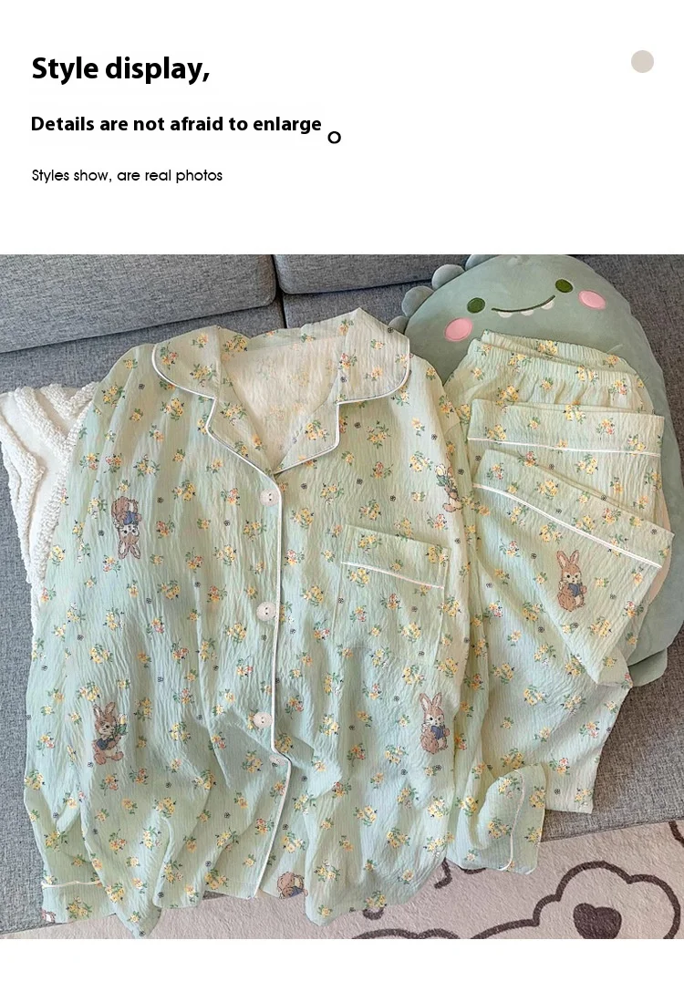 Frühling und Herbst Neue Damen Frische Floral Bunny Langarm Pyjamas Mädchen Studenten Faltig Tuch Nische Freizeit Pyjamas Homewea – Detail 3