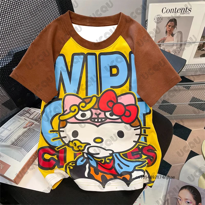 2026 جديد الكرتون لطيف سانريو مرحبا كيتي أنيمي Y2K تي شيرت مطبوع للنساء الصيف قصيرة الأكمام عادية تيز شارع العليا القوطية