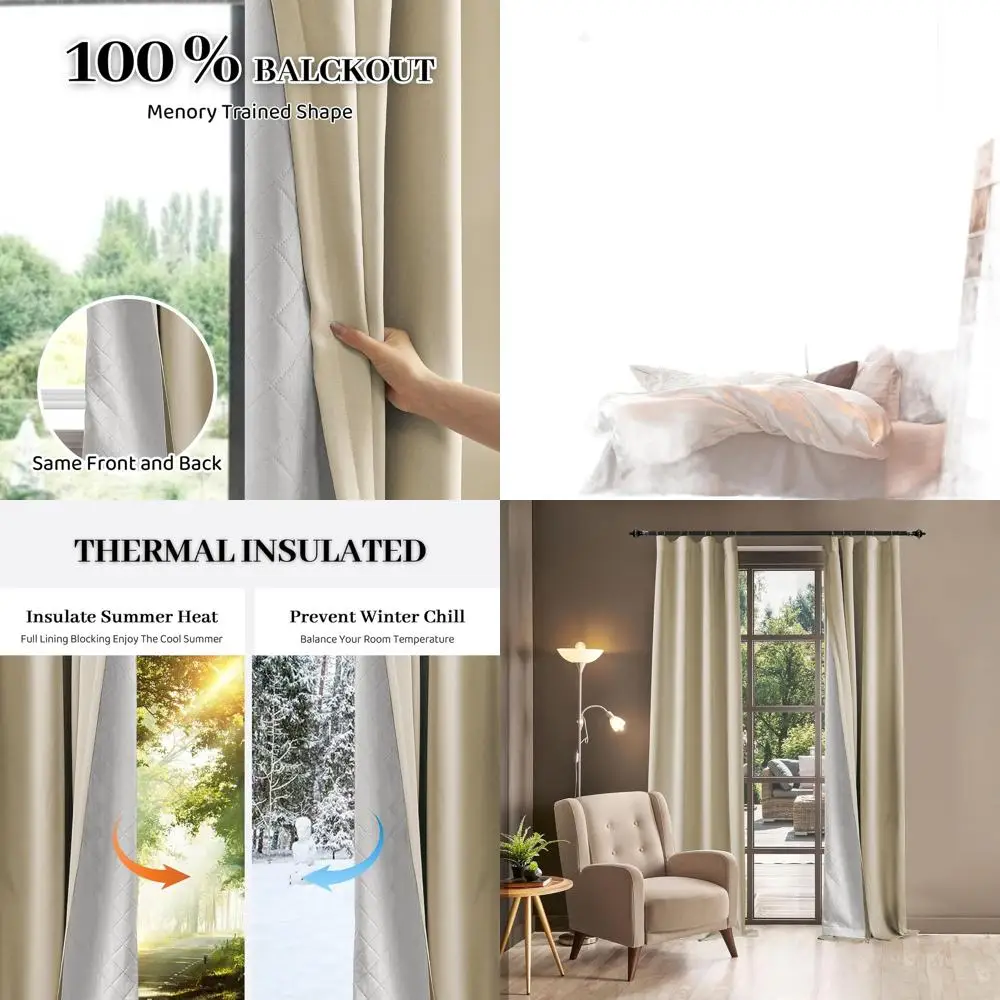 

Thermal Insulated 3-Layer Blackout Curtains, 80 Wide, Back Tab Design, Beige, 50x80 for Door, Window, Nursery, Living Room
