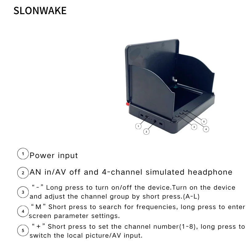 SLONWAKE 5.8G 56CH FPV Monitor da 5 pollici versione di grande capacità con batteria 5000mAH 800*480px per RC Multicopter FPV Drone