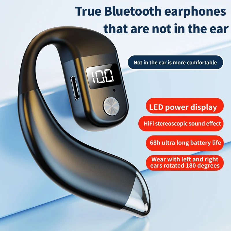 

Single ear Bluetooth headphones, over-ear OWS wireless business digital display, long battery life, and rotatable for movement