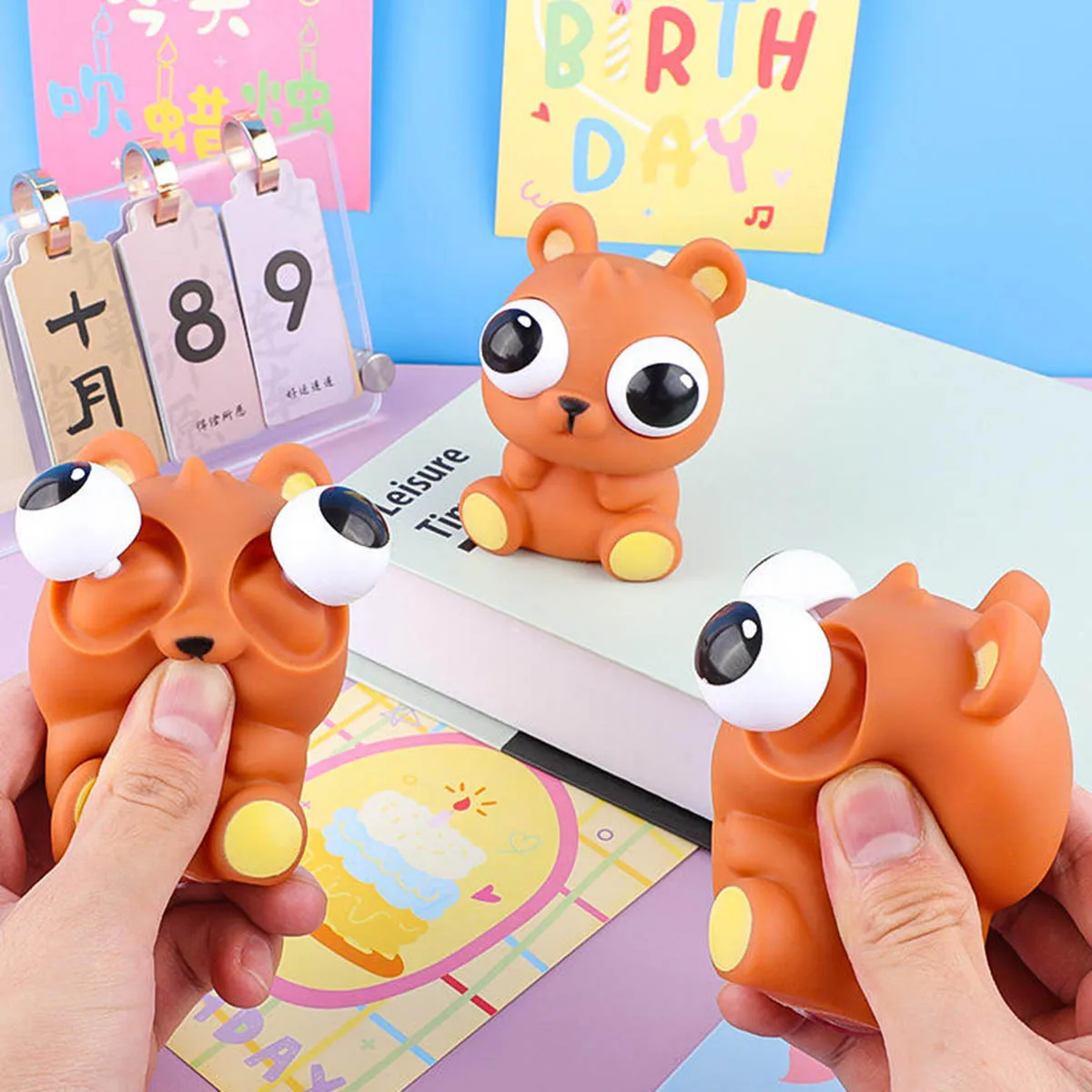 Animal dos desenhos animados novidade globo ocular explosão squeeze brinquedo sensorial bonito urso pitada brinquedo mole crianças descompressão fidget presentes engraçados