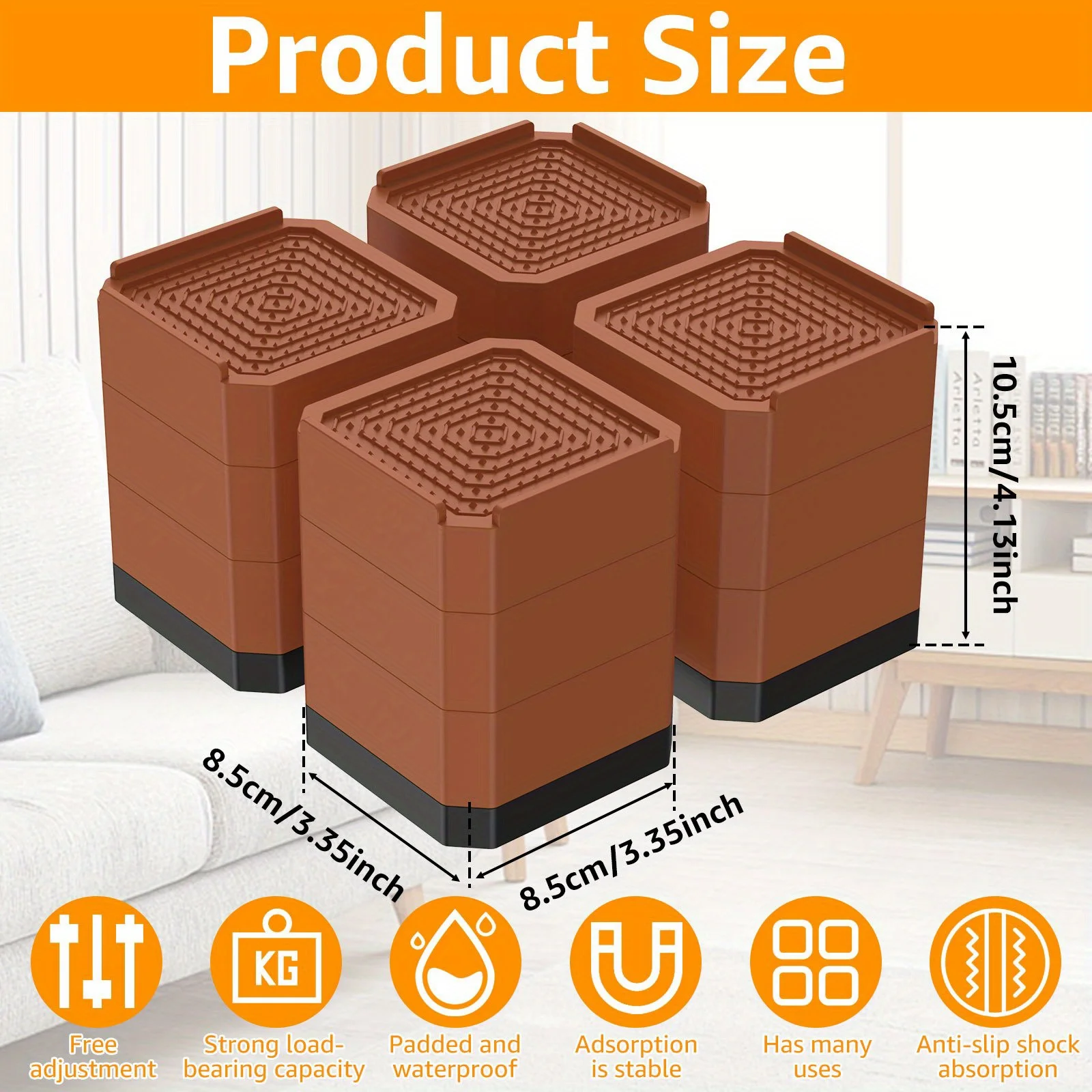 정사각형 가구 발 패드, 미끄럼 방지 무음 패드 강화, 플라스틱 테이블 및 의자 커피 테이블 충격 흡수 패드, 냉장고 패드, 세탁기 바닥