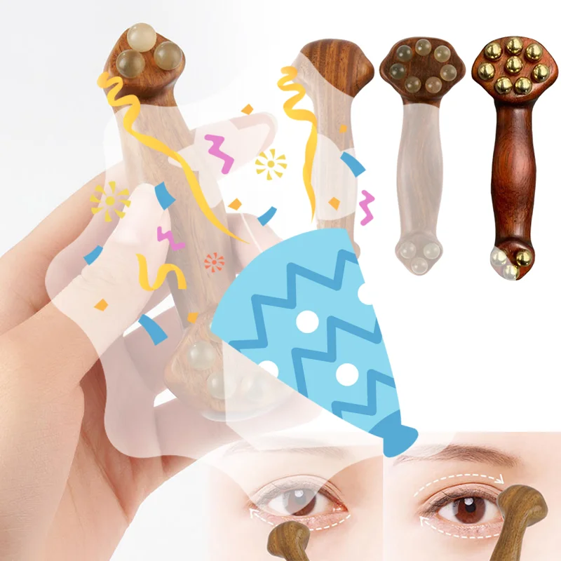 

Double Ended Facial Fascia Lifting Tool With 11 Brass Gold Bead Sandalwood Cheek Eyes Beauty Massage Gua Sha Stick Point Relax