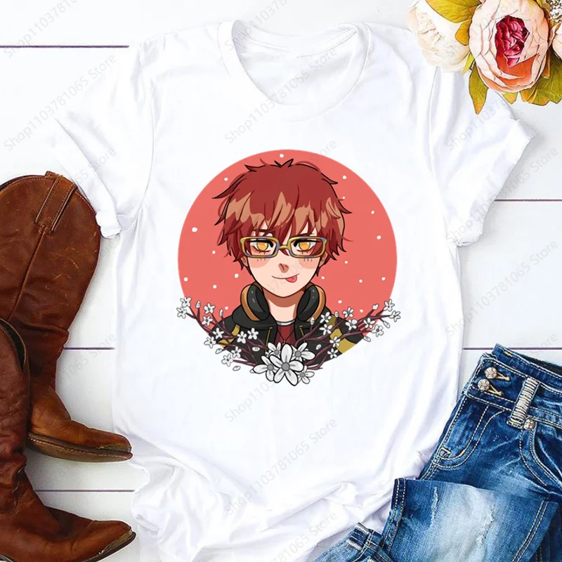 Maglietta Messenger mistica per donna maglietta Casual da donna a maniche corte maglietta Anime Cartoon per uomo stampata bianca Top donna Tees