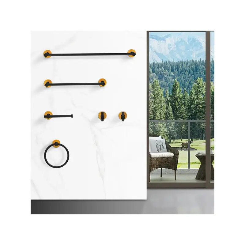 مجموعة أدوات المناشف المكونة من 6 قطع من الألومنيوم السميك، مثبتة على الحائط، 24 بوصة، لمسة نهائية باللونين الأسود والذهبي، مثالية لترقية أجهزة الحمام