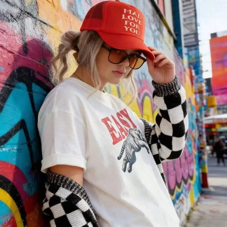 Retro Boho Easy Tiger Grafik-T-Shirt Unisex Ästhetisches Shirt Y2k Damen-Oberteil Rundhals Kurzarm T-Shirt Baumwolle Damenbekleidung – Detail 4