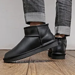 Australia Waterproof Snow Boots for Men Sheepskin Leather Ankle Boots Natural Wool Fur Lined Winter Warm Shoes Big Size 36-48