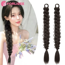 FORLISEE  Synthetic Long Twist Braid Ponytail Extensions With Rubber Band 24 Inch Boxing Braided Hair Extensions For Women Daily