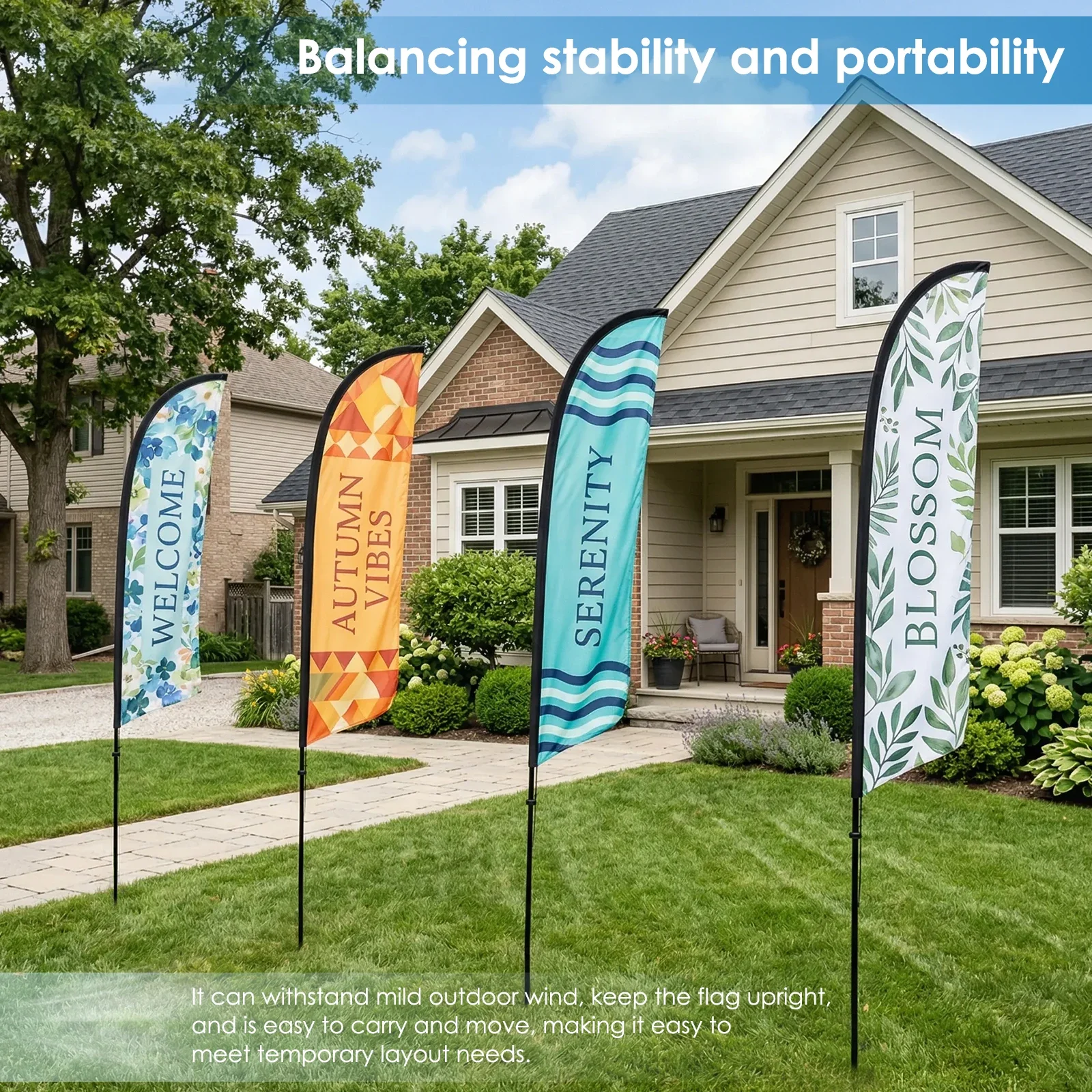 185cm Beach Feather Flag Pole Kit Aluminium Alloy Windproof Banner Flagpole with Ground Spikes for Outdoor Business Advertising