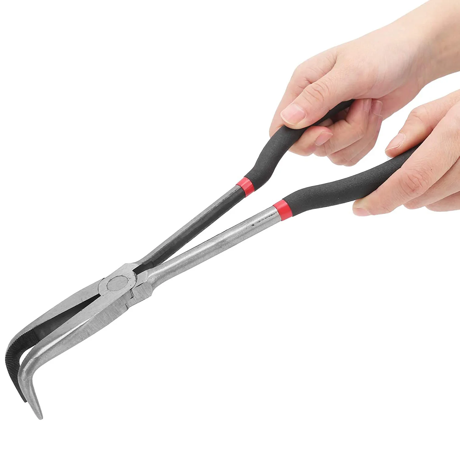 A93Z Needle Pliers 11 Inch 90 Degree Curved Nose Pliers Steel High Temperature Hardened Pliers Hand Tool