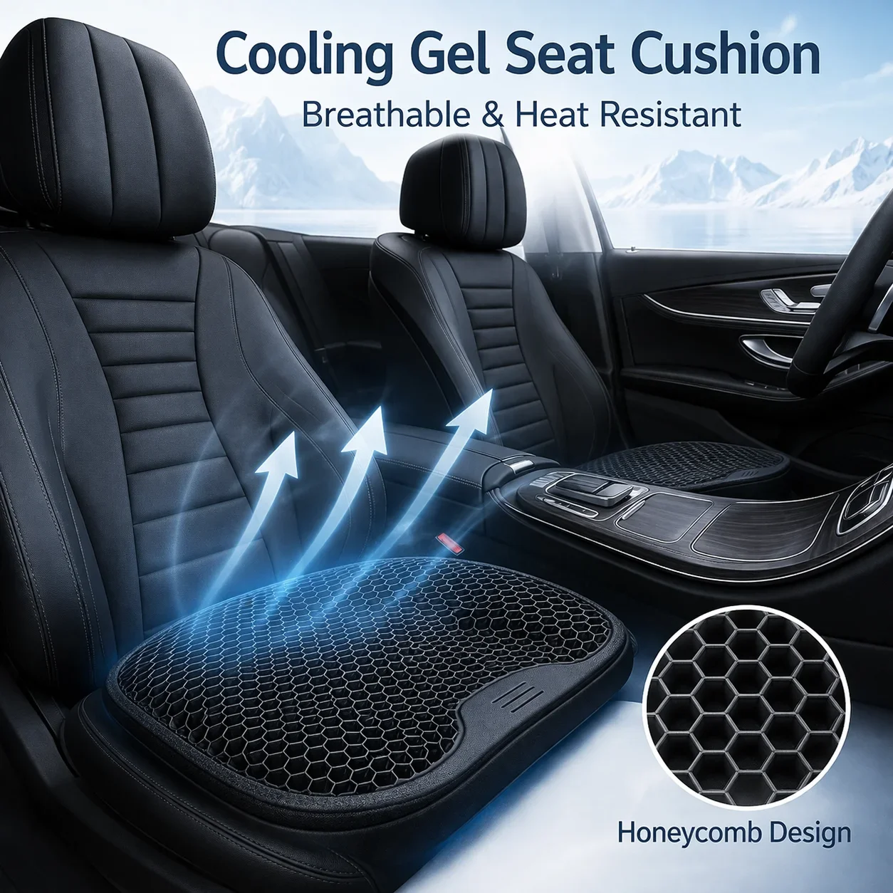 Honeycomb Design Gel Cushion Breathable, Soft and Easy to Clean Provides Comfortable Support Elastic Gel Car Seat