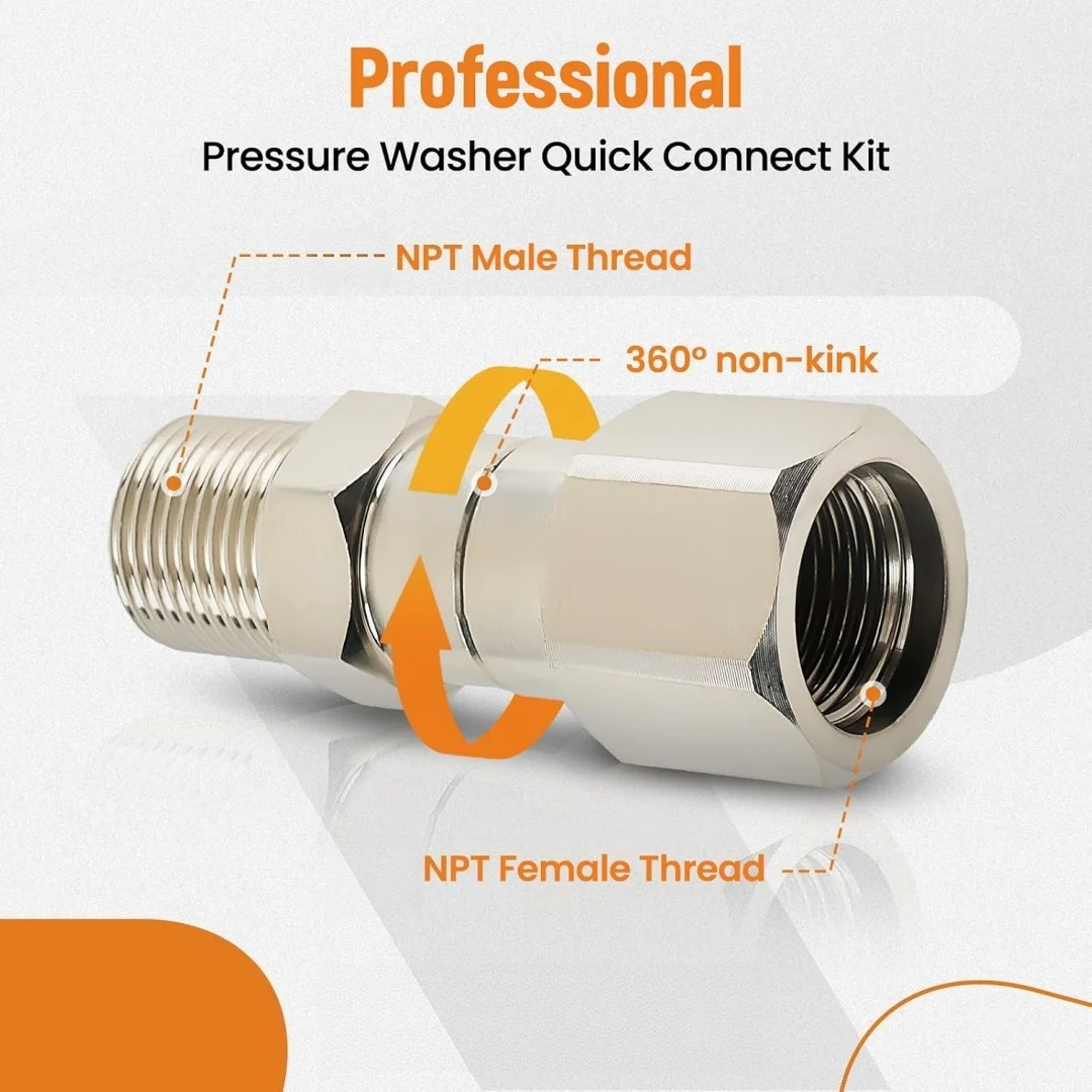 3/8′′&1/4′′ NPT High Pressure Wash Swivel Joint Adapter 4500 PSI 360 Degree Rotation Connector Tangle-Free Hose Fittings