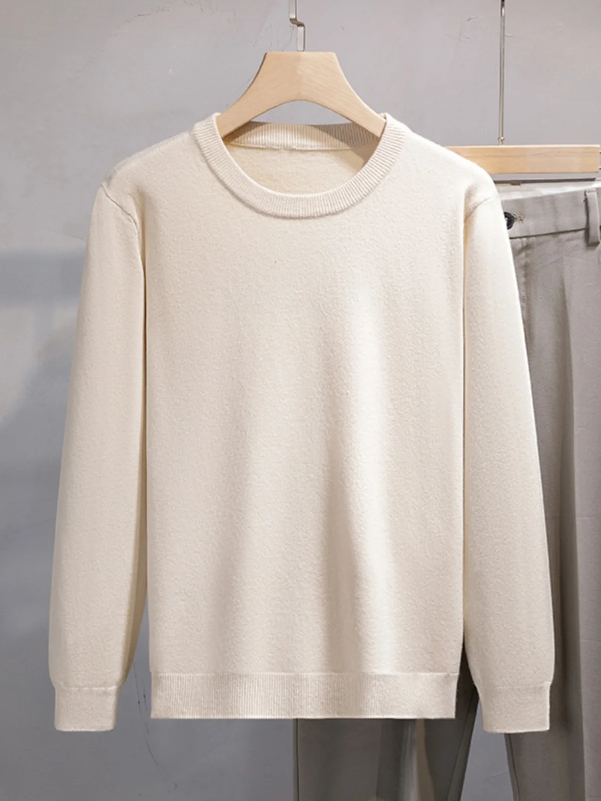 

Men's Wool Sweater Thiened Loose round Ne Knitted irt Winter Busin Casual Long Sve Pure Color M Model DERR855