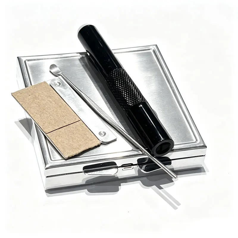 1 Set Portable Metal Cigarette Set, Smoking Case Box Including Pipa/ /Mirror/Metal Case/Blade/Medicinal Ladle Gift view 3