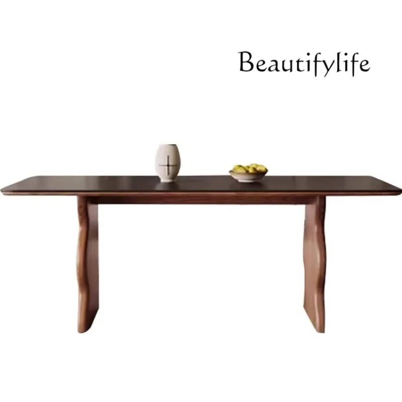 X35 French Retro Ash Wood Rock Slab Dining Table Household Rectangular Black Rock Slab Popular Dining Table And Chairs