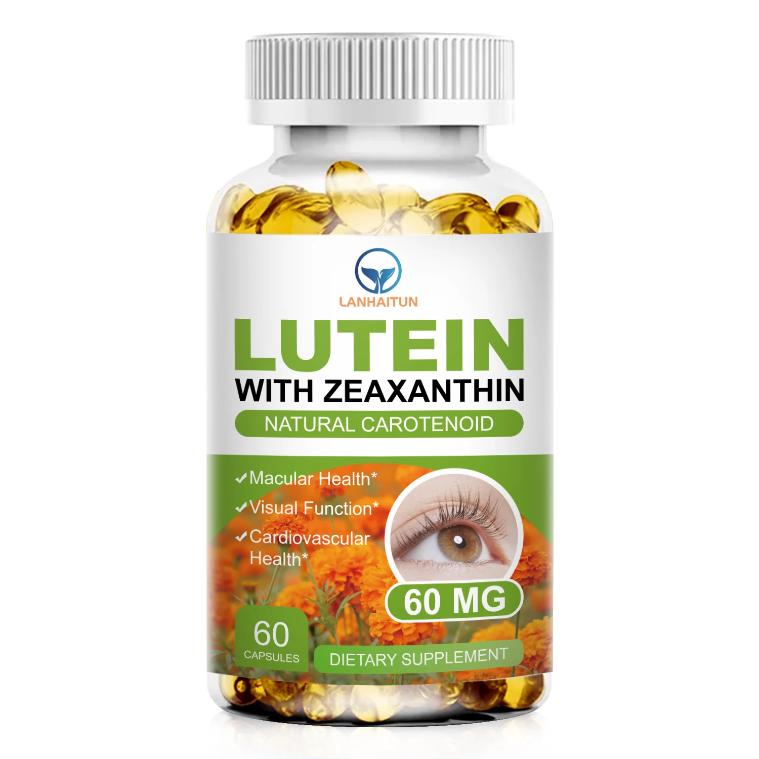 LANHAITUN-Lutein de 60MG, suplemento de zeaxantina para la salud y el cuidado de los ojos, vitaminas, no transgénicos y sin olor, promueve Funciones visuales