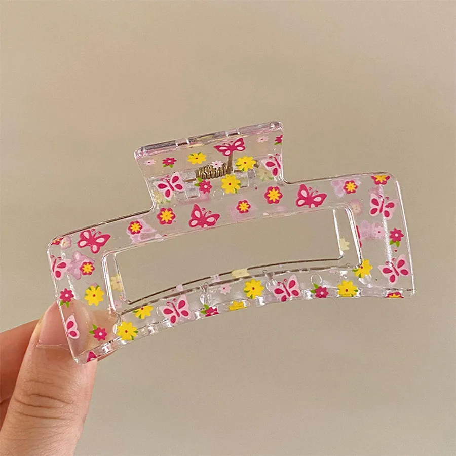 Cute Transparent Square Hair Claws Clips For Women Love Heart Flower Butterfly Pattern Hair Clips Barrettes Ladies Hairgrips