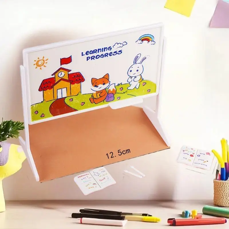 Handcrafted 1:12 Scale Dollhouse Classroom Setting with Desk, Chalkboard, Books, and Bag for Miniature Decor Collection.