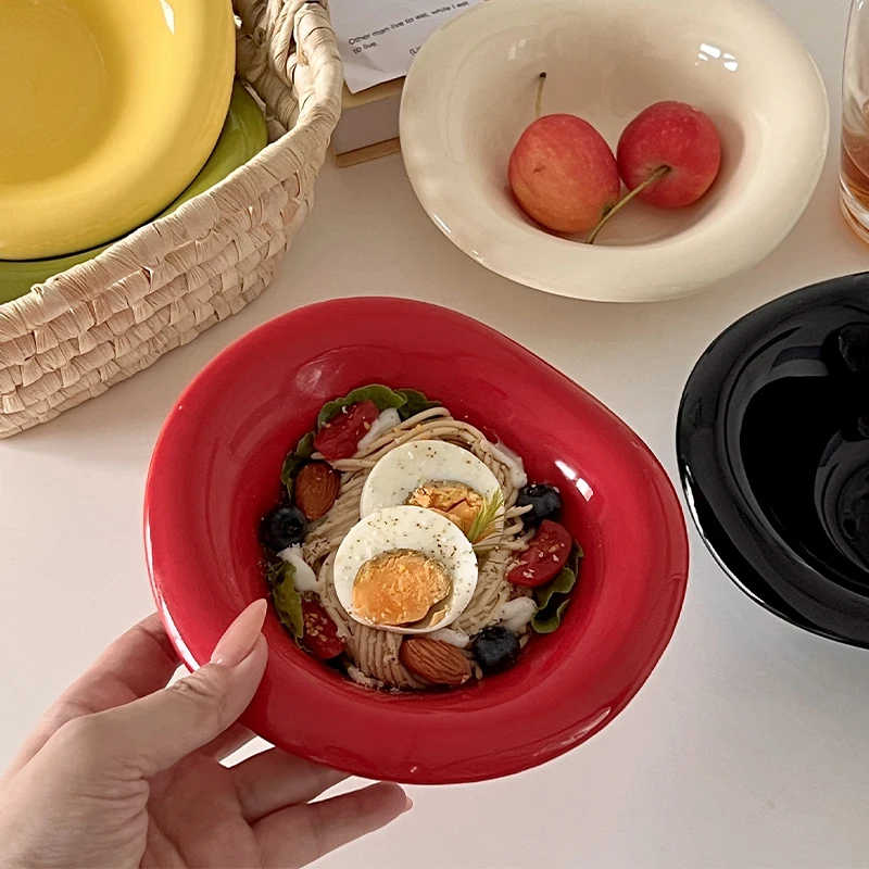 

Ins Ceramic Saucer Korean Style Dessert Yogurt Oats Bowl Cream Color Fruit Salad Container Food Display Plate Kitchen Utensils