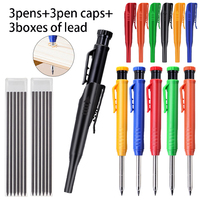 9pcs/set 2.8mm Deep Hole Carpenter Pencil Set - 3 Pens + 3 Lead Refills + 3 Caps. Versatile for Writing, Woodworking & Marking.