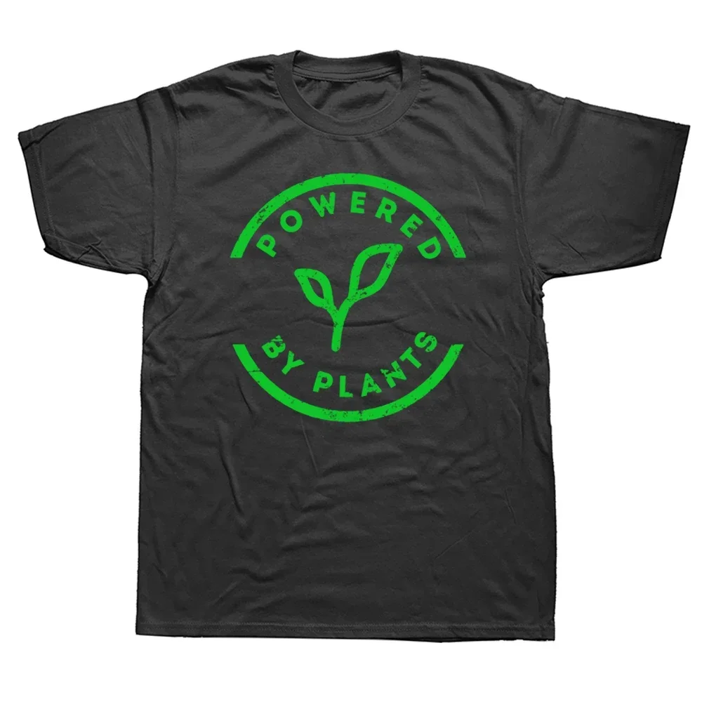 Funny Powered By Plants T Shirt Vegan Vegetarian Graphic Streetwear Short Sleeve Birthday Gifts Summer Style T-shirt Men