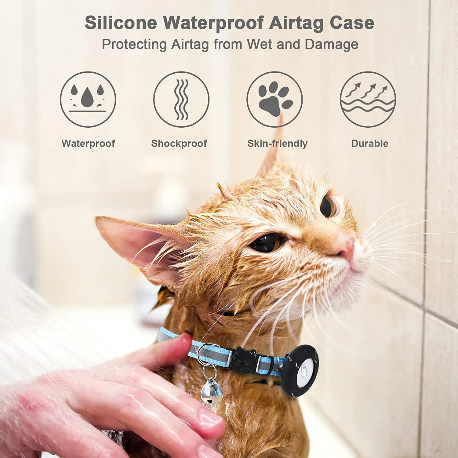 Eayburst Katzenhalsband für Apple Airtag-Hülle mit Glocke, verstellbare Sicherheitsschnalle, reflektierendes GPS-Halsband für Kätzchen, Welpen, 7–12 Zoll – Detail 5