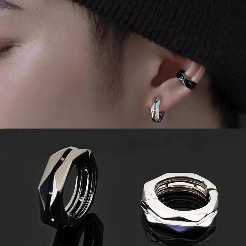 1Pcs Fashion Vintage Cool Huggie Simple Geometric Ear Clip Earrings For Men Hip Hop Rock Trend Street Party Jewelry Gifts