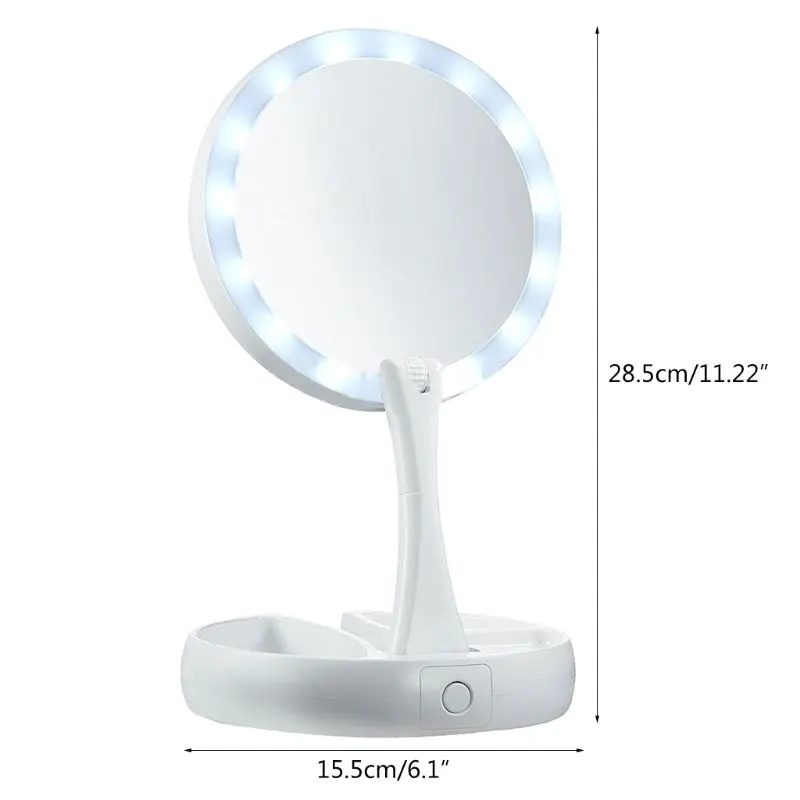 CX122 Espejo de maquillaje LED de escritorio de doble cara con espejos plegables portátiles ligeros