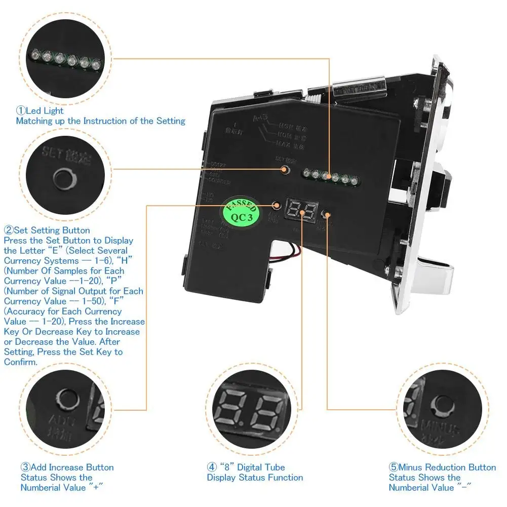 616 Multi Coin Slot Acceptor Electronic Roll Down Coin Acceptor Selector Mechanism Vending Machine Arcade Game Ticket