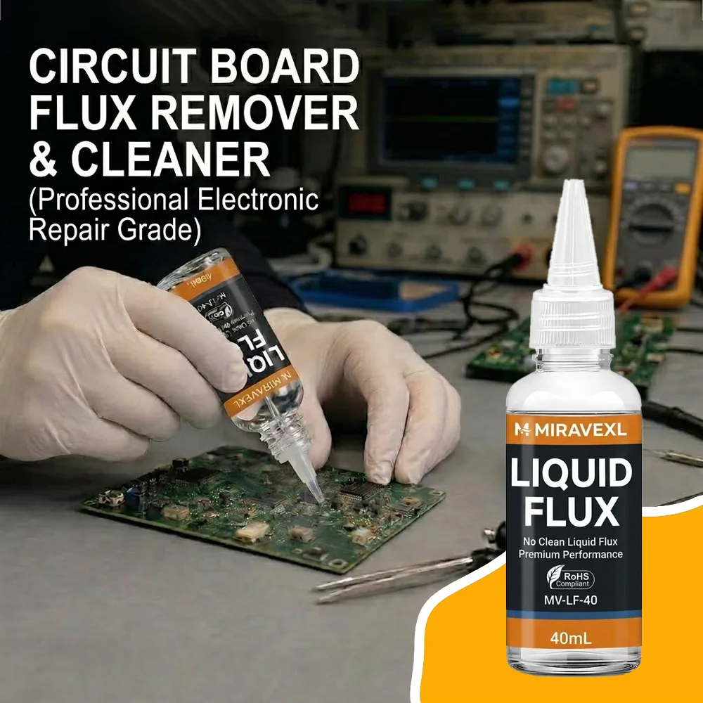 Flux liquide sans nettoyage 40 ml pour la réparation de composants électroniques, PCB, BGA, SMT, soudure sans plomb, performance premium MIRAVEXL MV-LF-40