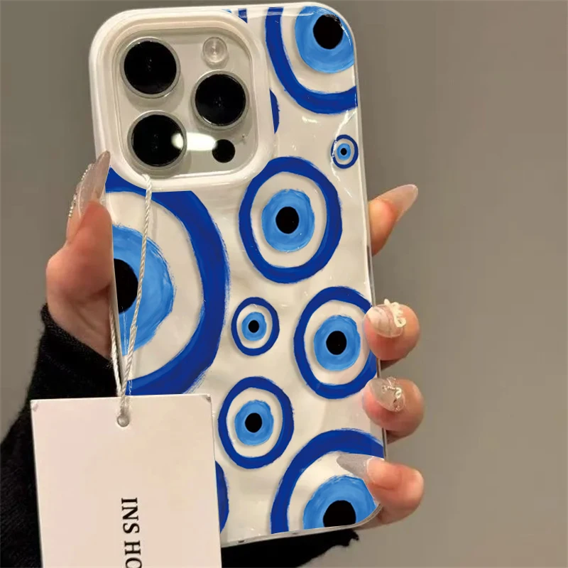 Blue Evil Eye 3D Jelly Water Ripple Phone Case For iPhone 18 Pro 17 Pro Max 16 15 14 13 12 11 16 Plus Air Shockproof Soft Cover