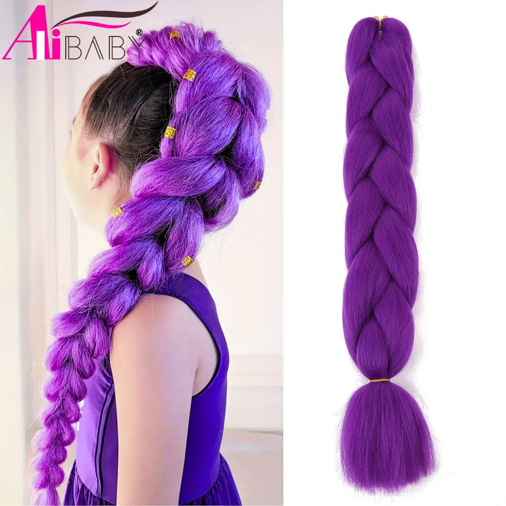 Alibaby 24 بوصة الأرجواني تجديل وصلات شعر قبل امتدت لينة ياكي الاصطناعية جامبو الضفائر الوردي الأحمر الشعر DIY بها بنفسك ذيل حصان جديلة #1