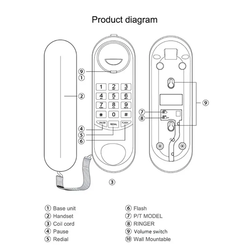 ABDE-3X TCF1000 Wall Desk Wall Telephone With Redial And Flash Memory Hotel Telephone Elevator Home Telephone Extension