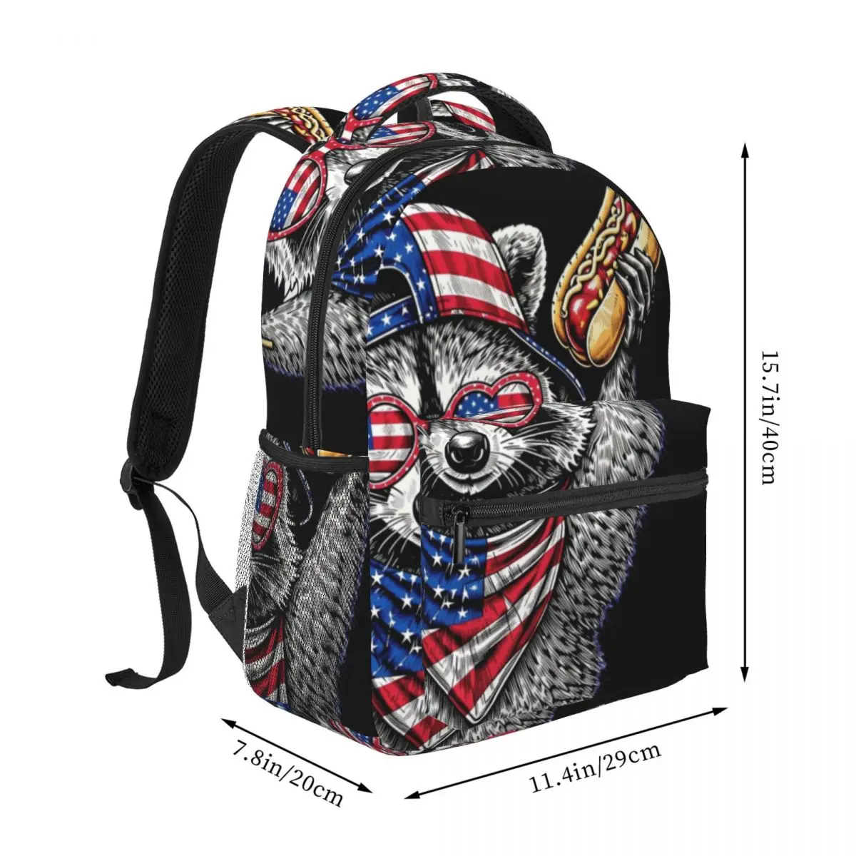 Sky Cloud Print Backpack Center Raccoon Flag Hotdog Patriotic Engraving Red White Blue Cool Bookbag for Girls Boys College Cute