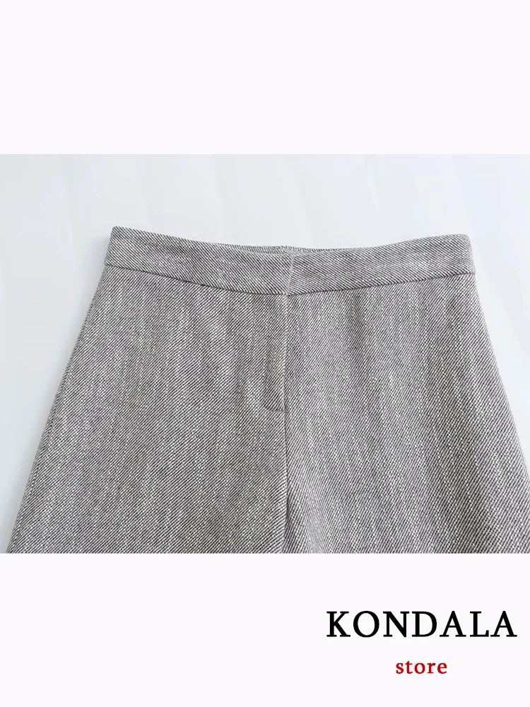 KONDALA Casual Chic Solid Women Suit V Neck Pockets Blazer Straight Loose Pants New Fashion 2023 Autumn Office Lady Blended Set