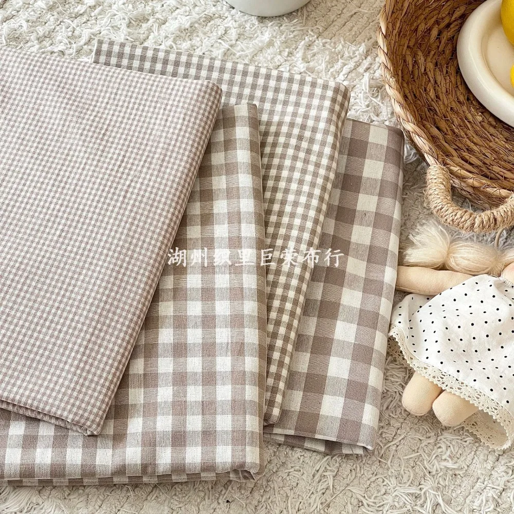145x50cm Kaffeefarbenes Baumwoll-Karo-Gewebe für Damenbekleidung, Taschen, Haaraccessoires - Nähstoff – Detail 8