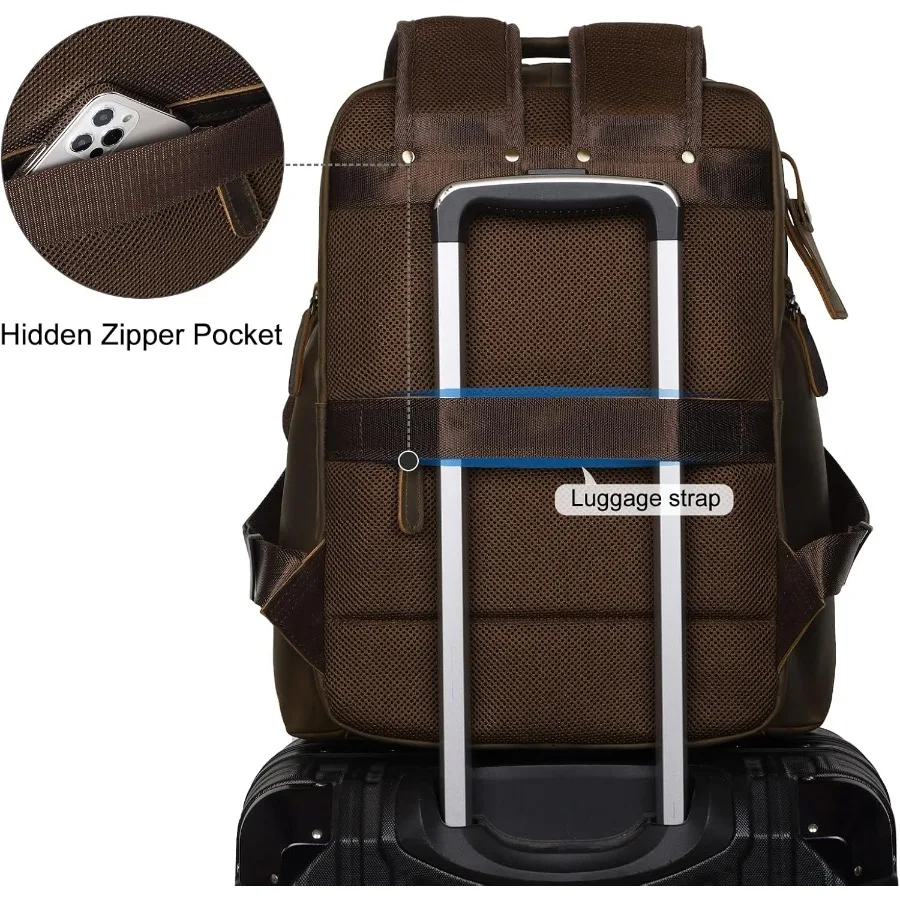 حقيبة ظهر للكمبيوتر المحمول مقاس 15.6 بوصة من الجلد الكلاسيكي من TIDING، متعددة الجيوب، حقيبة ظهر للسفر، حقيبة نهارية للأعمال طوال الليل