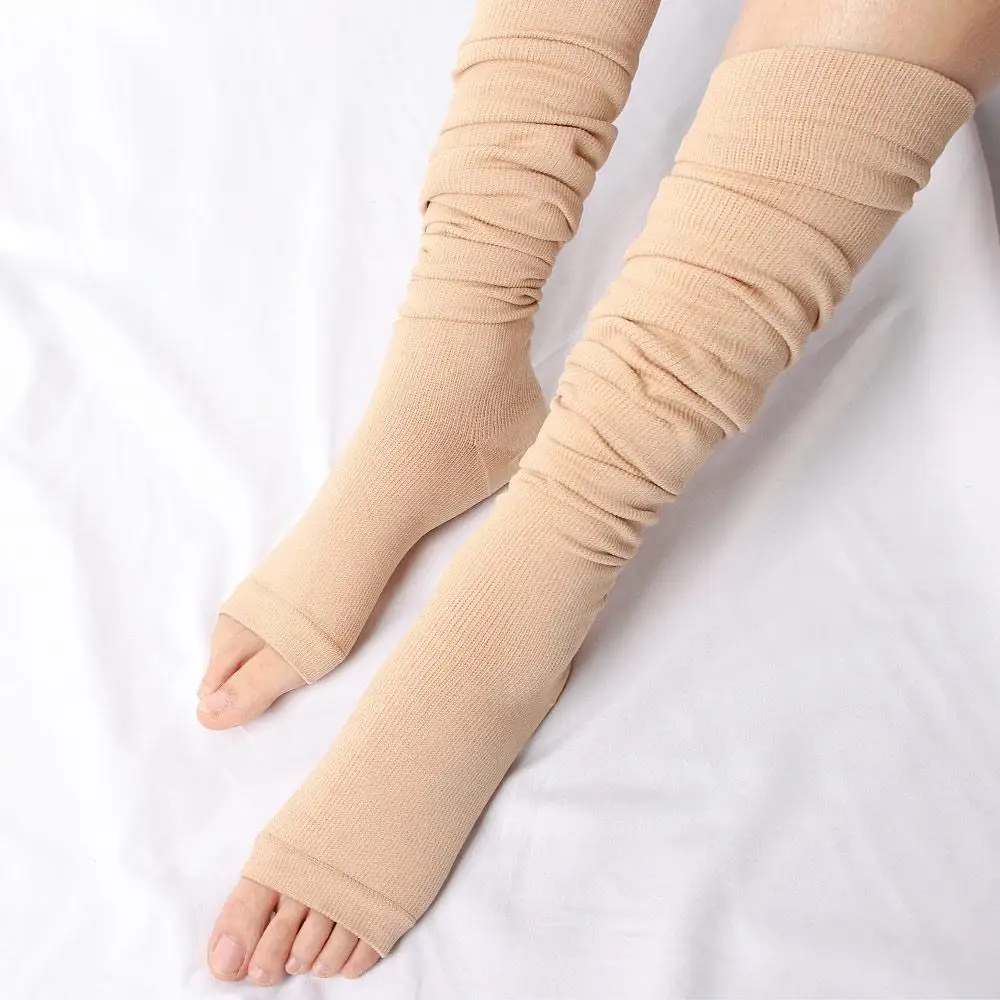 Chaussettes de compression à tube long pour femme, genou haut, corps saillant, fibres chimiques, chaussettes variqueuses